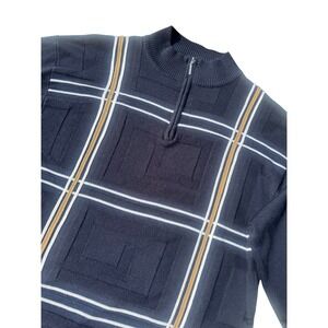 Stacy Adams Men's XXL Navy Blue Geometric Textured Quarter Zip Pullover Sweater